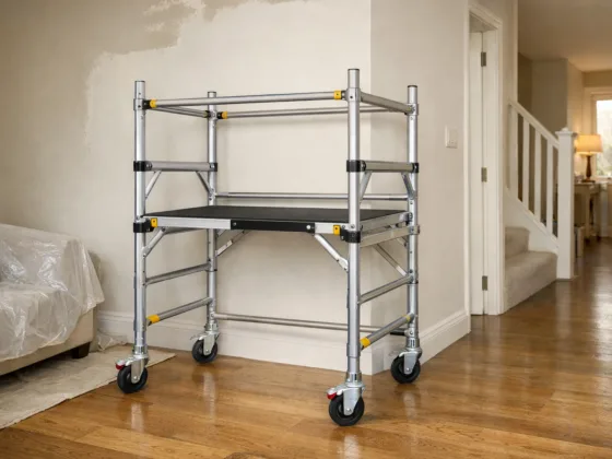 Scaffold ladder system set up indoors for home DIY access during renovation