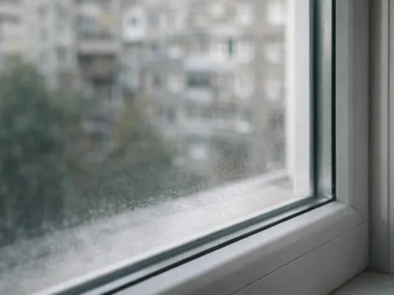 Soft daylight showing mild hard water residue on a residential window