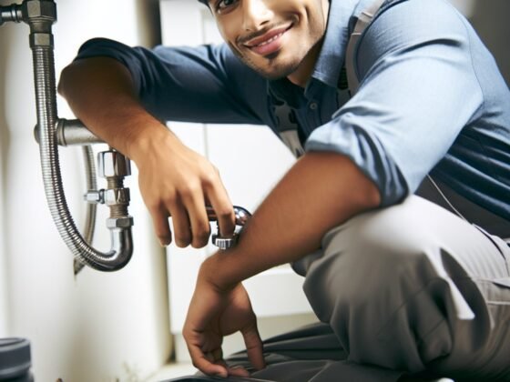 A plumber confidently repaired a leaky faucet under a sink.