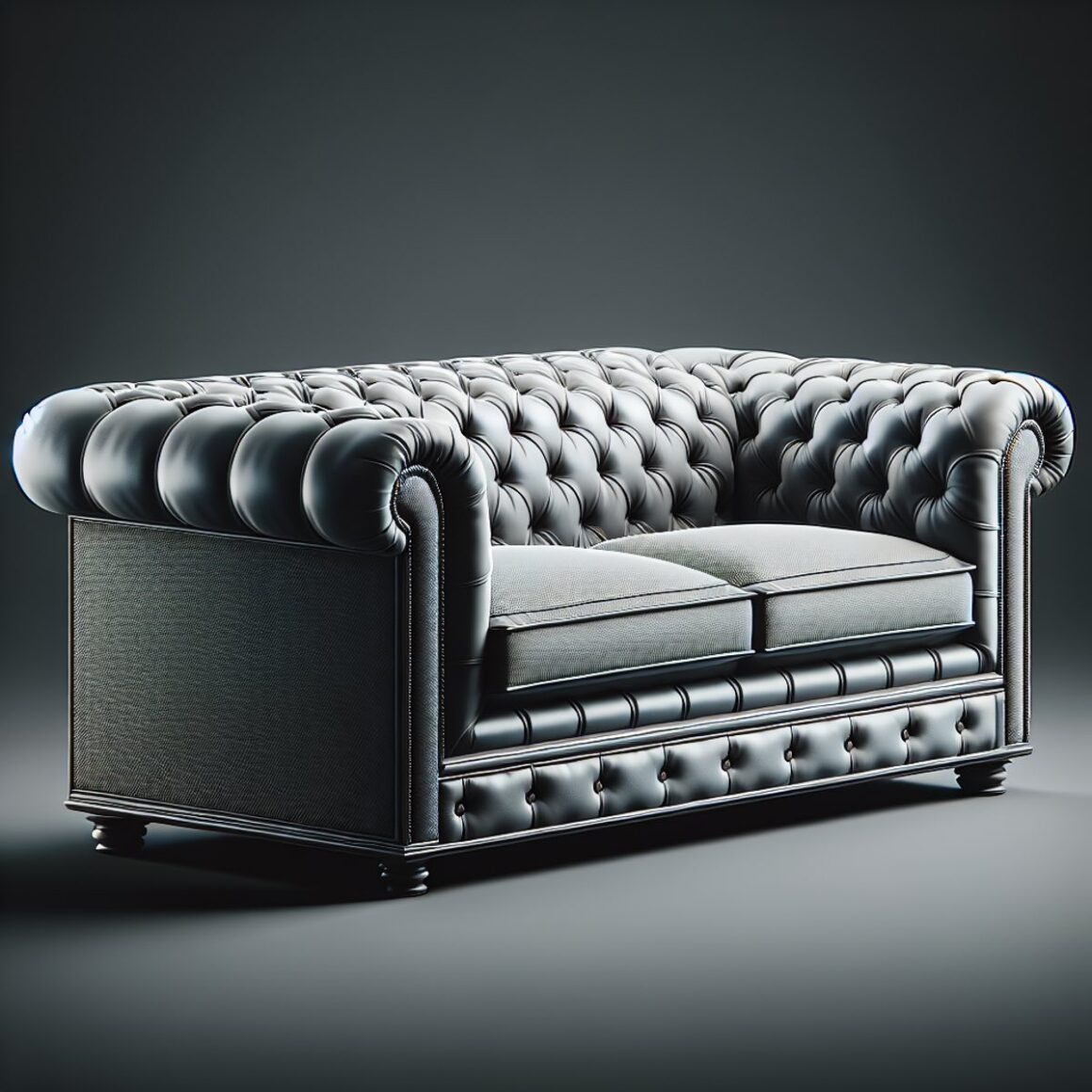 A traditional Chesterfield sofa with soft cushions and a sturdy frame, exuding timeless elegance and sophistication.