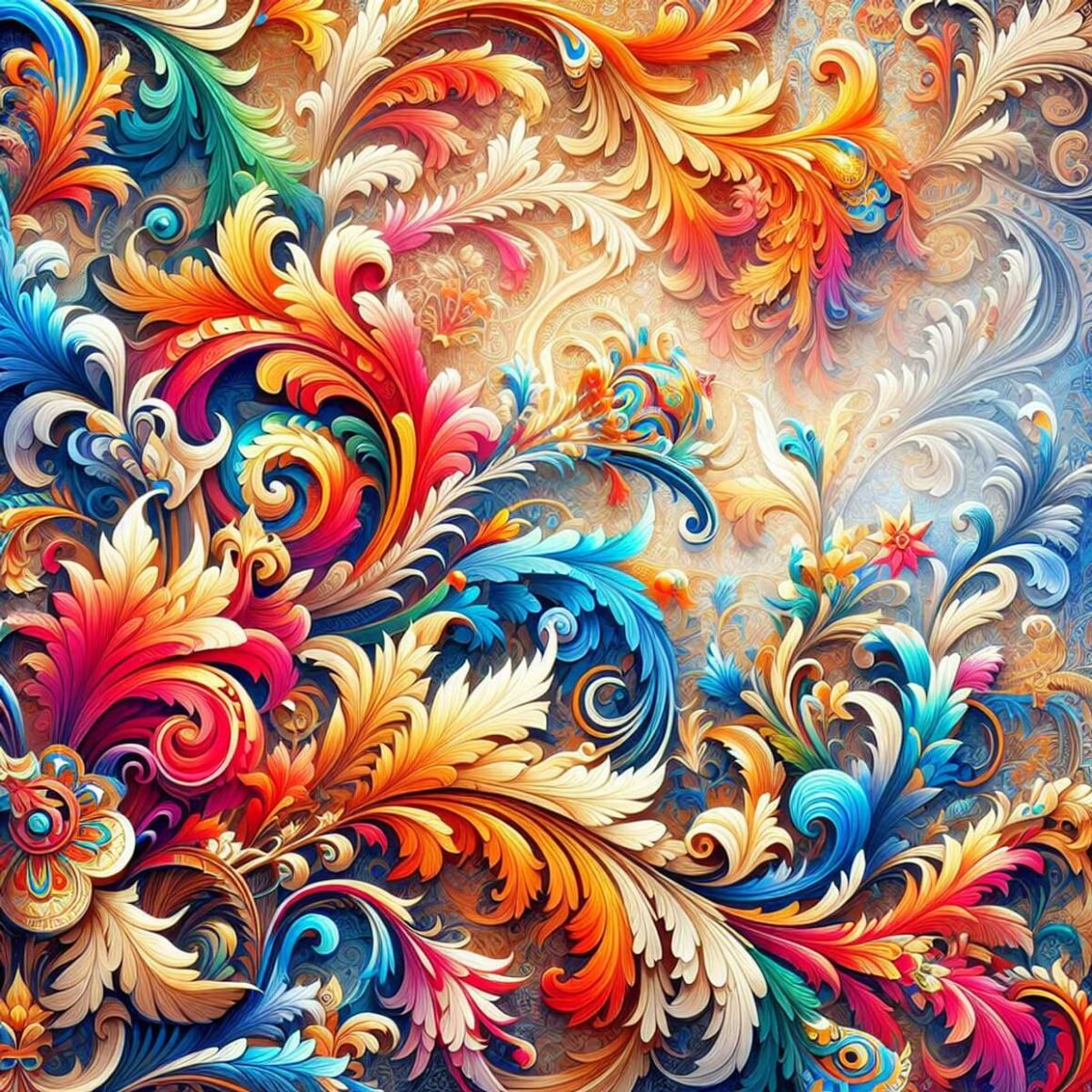 Colorful and intricate wallpaper pattern with dynamic design.