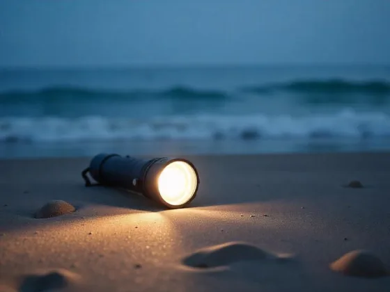 A sleek LED torchlight shining a bright beam in a dark outdoor environment, showcasing its portability and practical use.