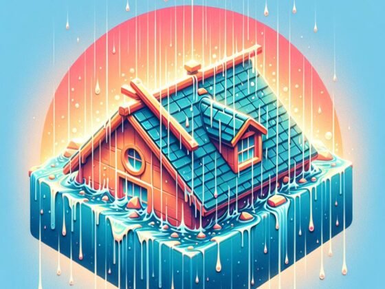 A sturdy, well-constructed roof with raindrops sliding down, showcasing resilience and protection.