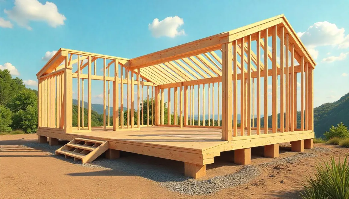illustration of a wooden deck framing