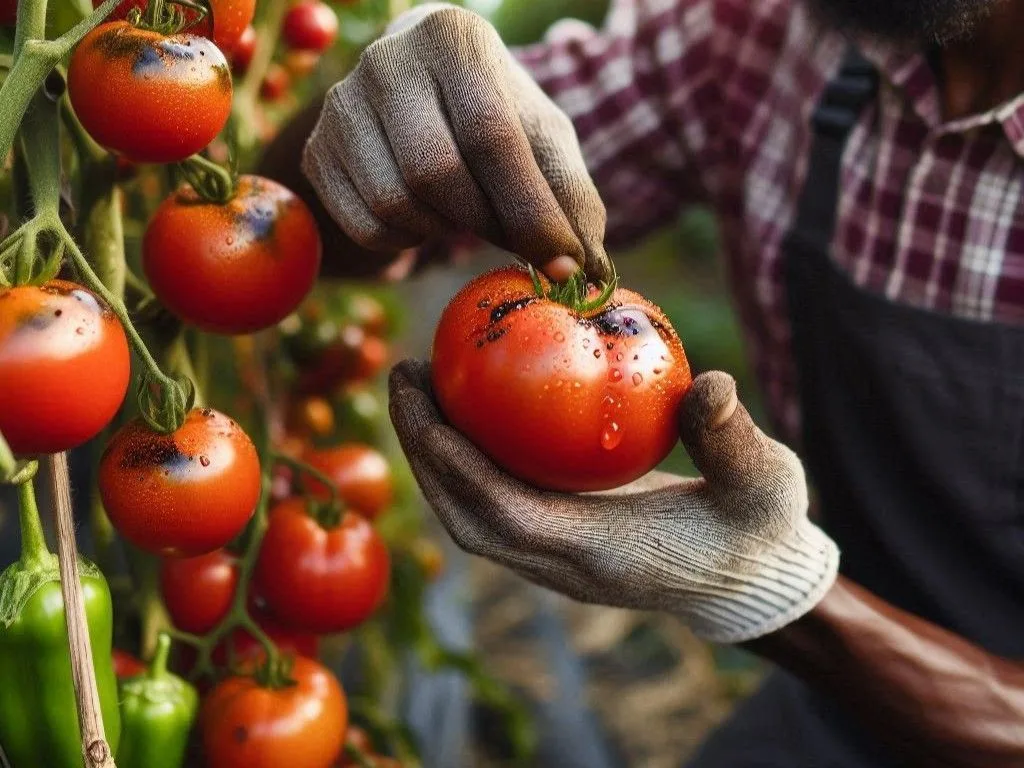 Black spots on tomato harvesting