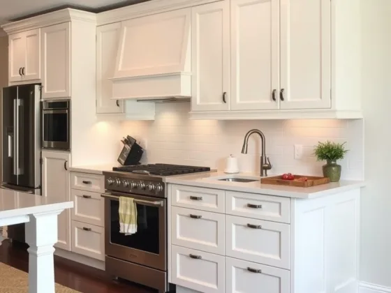Off-white kitchen cabinets balance warmth and modernity, fitting various styles.