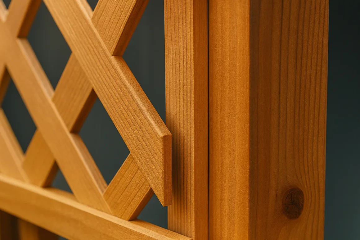 Lattice panel being secured inside wood stops on a deck frame.