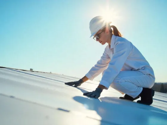 A technician is inspecting a commercial roof.