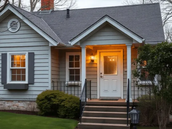 Cozy suburban home showing roof leak, cracked foundation, and flickering lights, portrayed warmly to highlight common homeowner challenges.