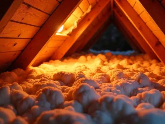 A poorly insulated attic with visible gaps and thin layers of old, flattened insulation, highlighting energy inefficiency during a cold winter night.