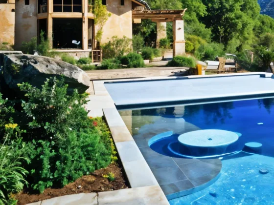 Serene backyard pool with a sleek modern cover