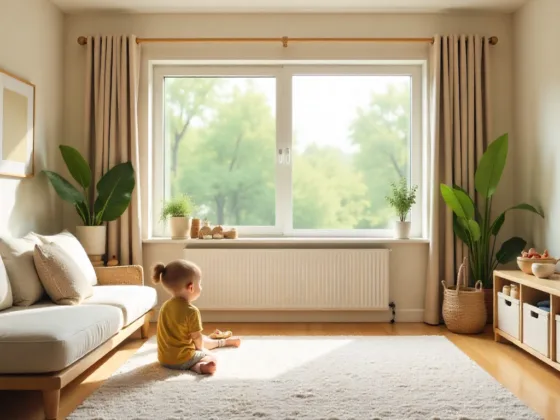 Tidy family living room with kid-friendly furniture and organized toy storage