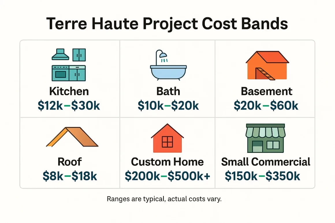 Infographic with typical Terre Haute contractor cost ranges by project type.