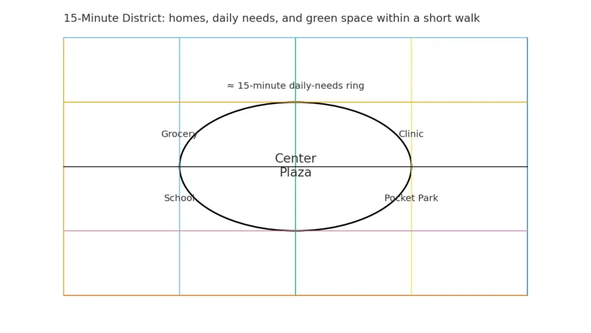 15-minute district concept graphic for social preview.