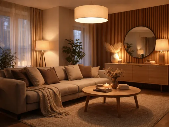 Decorative lighting creating a warm and balanced atmosphere in a modern living room