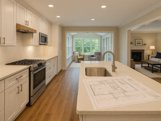 kitchen and basement remodel inspiration with connected living spaces