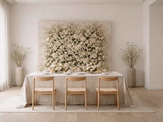 Event space designed around a single visual focal point with a calm and balanced composition.