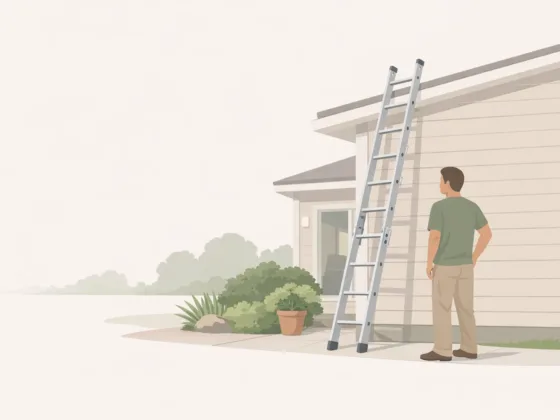 Safe ladder setup outside a home for everyday DIY projects