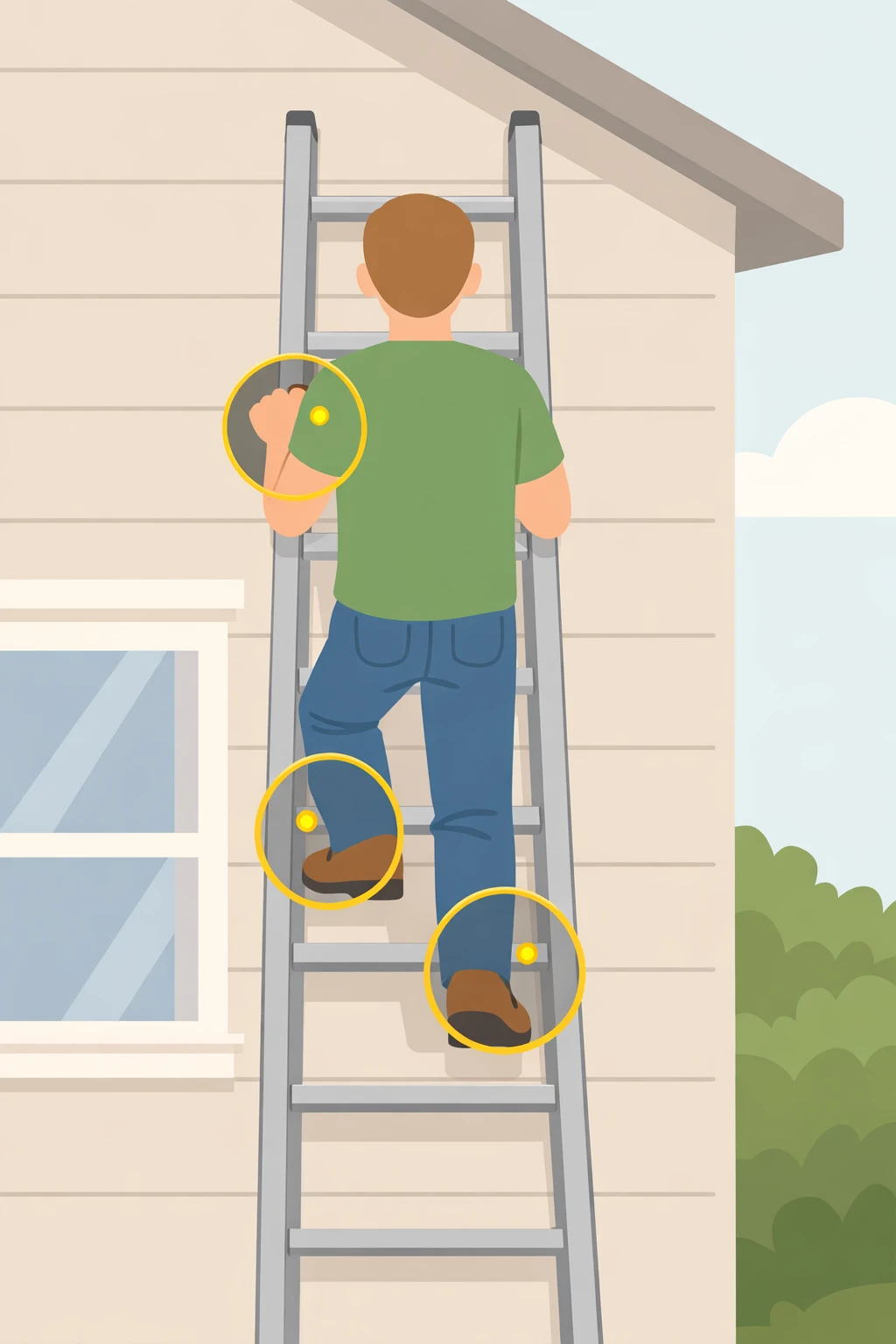 Illustration demonstrating three points of contact when climbing a ladder during home DIY work