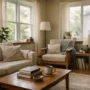A calm, naturally lit living room reflecting a homeowner thoughtfully considering a home decision.