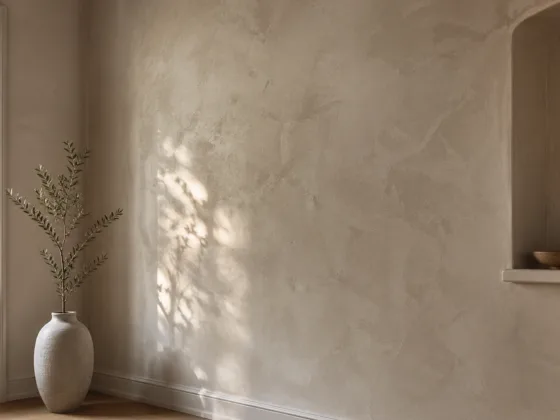Decorative wall finish with subtle texture and natural light in a calm interior space