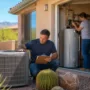 Homeowner performing HVAC and plumbing maintenance at a desert climate home in Arizona
