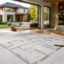 House plans spread across a table inside a modern family home